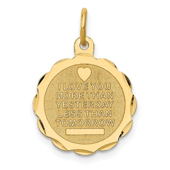 14k Yellow Gold I Love You More Charm or Pendant 16mm